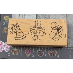 Great Impressions Party Birthday Celebration H121 Rubber Stamp Wood #B117